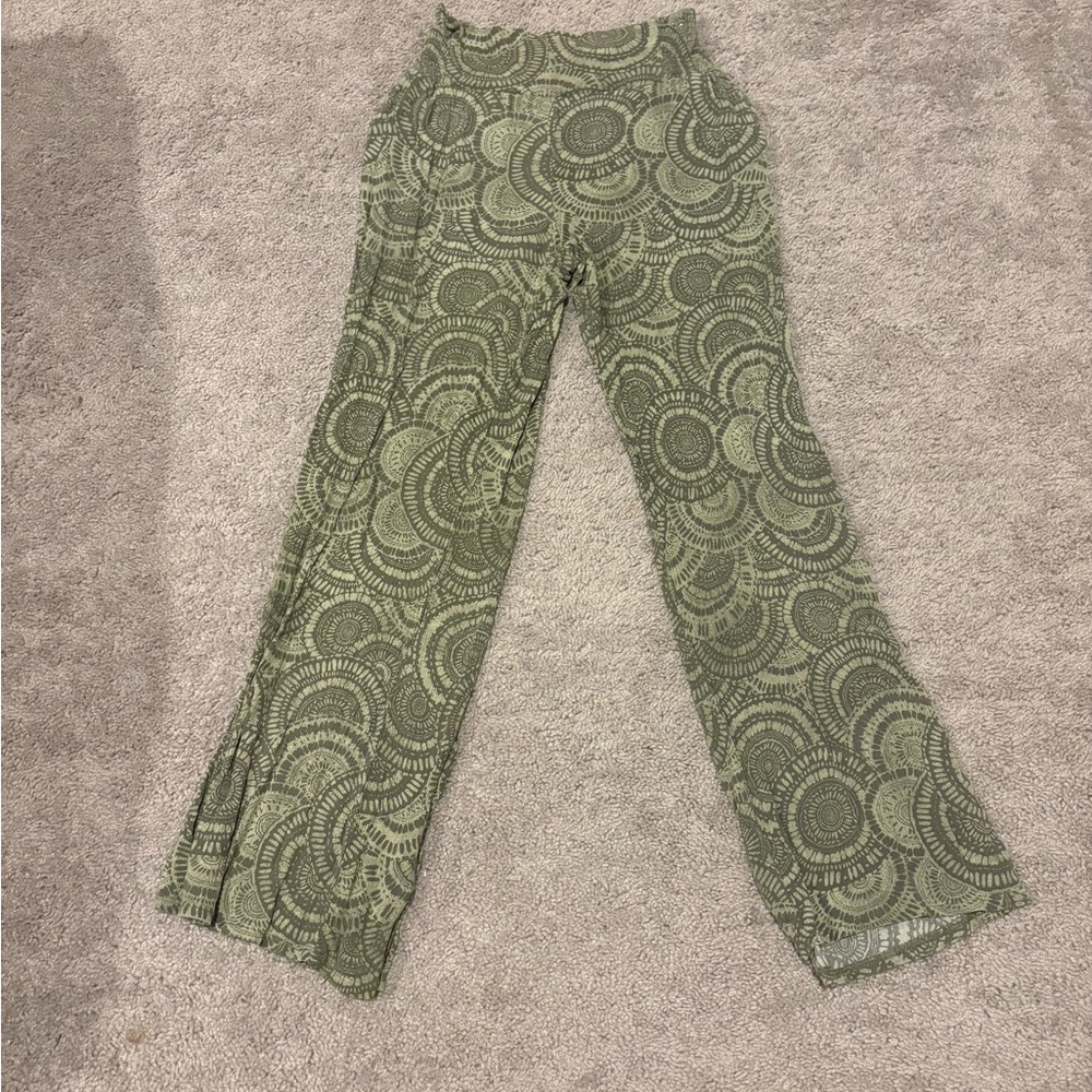 Green Patterned Wide-Leg Pants